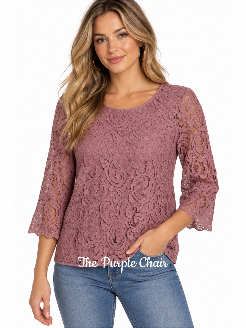 ADRIANNA PAPELL NWT Pink 3/4 Length Sleeve Lace Top M